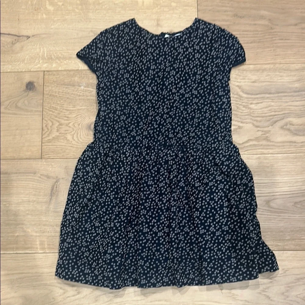Jacadi Navy and White Patterned floral corduroy Kids Dress 10A